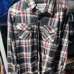 Reclaimed Vintage Black and Burgundy Plaid Shirt